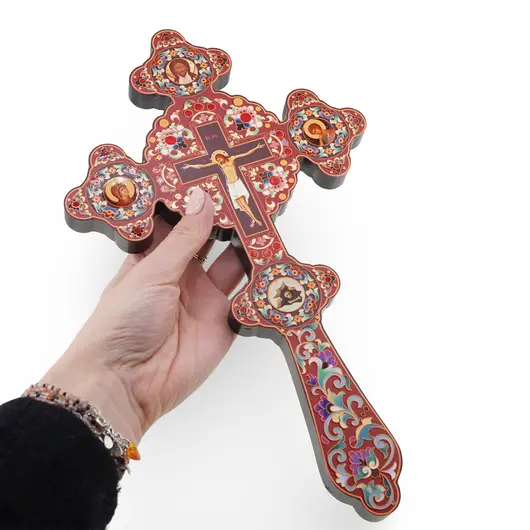 Cruce din Lemn cu Icoane si Iisus Rastignit – Model Traditional Bizantin, imagine 3