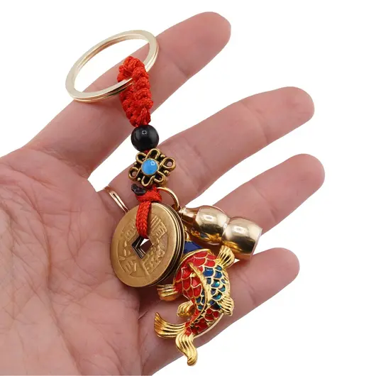 Breloc Feng Shui cu peste Koi, Wu Lou si monede chinezesti pentru bogatie, premium, imagine 3