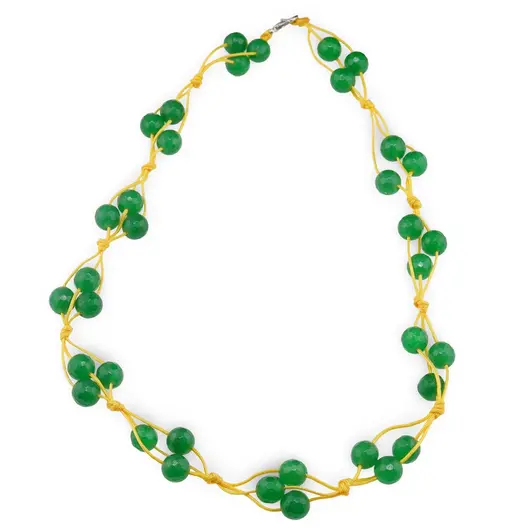 Colier confectionat manual pe snur cu Agat verde sfere fatetate, 8mm