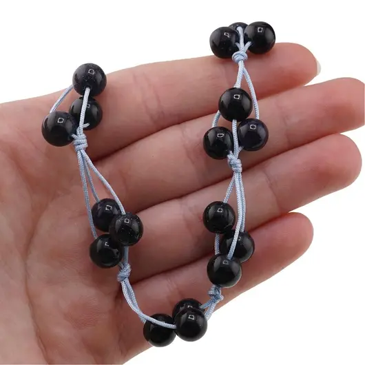 Colier confectionat manual pe snur cu Goldstone albastru sfere, 8mm, imagine 4