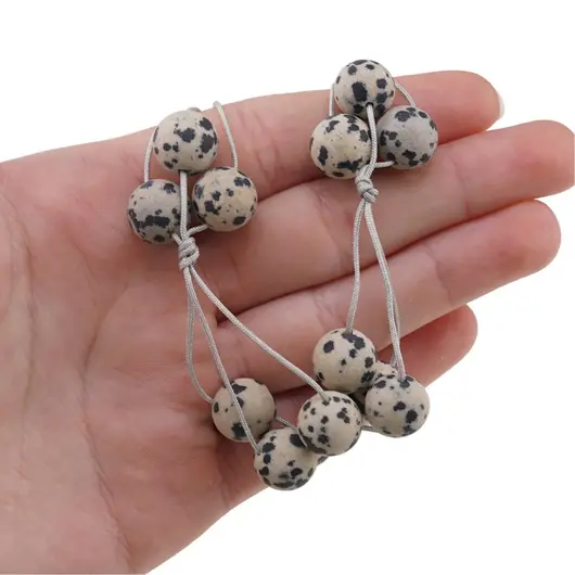 Colier confectionat manual pe snur cu Jasp dalmatian mat sfere, 10mm, imagine 4