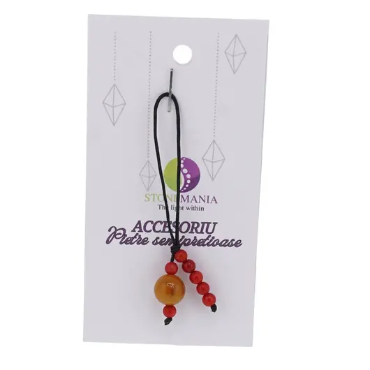 Accesoriu cu pietre semipretioase Calcit sfera 10mm si Coral rosu 4mm