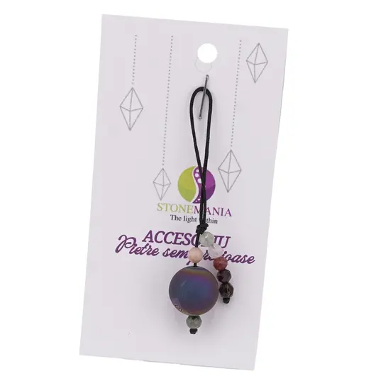 Accesoriu cu pietre semipretioase Cuart Titan Aura sfera 14mm si mix cristale 4mm