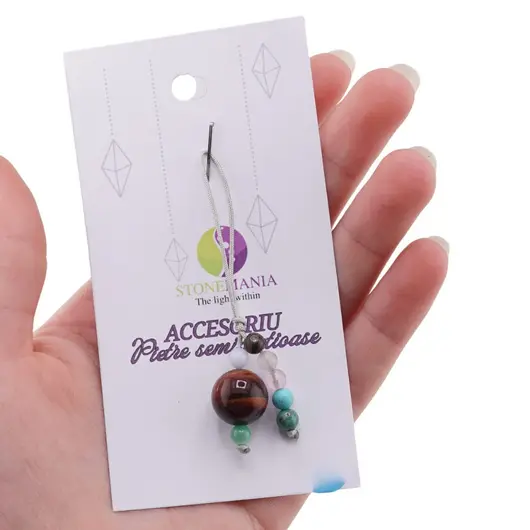 Accesoriu cu pietre semipretioase Ochi de taur sfera 10mm si mix cristale 4mm, imagine 3