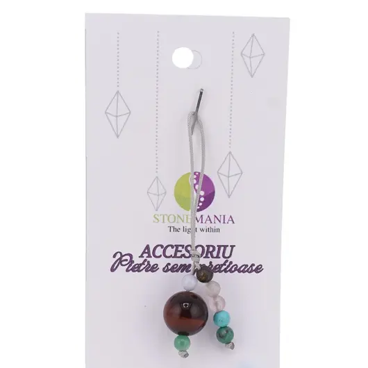 Accesoriu cu pietre semipretioase Ochi de taur sfera 10mm si mix cristale 4mm