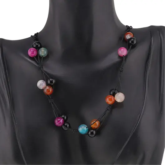 Colier confectionat manual pe snur cu Mix agate sfere, 10mm, imagine 3