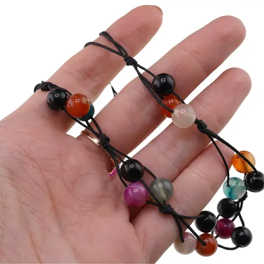 Colier confectionat manual pe snur cu Mix agate sfere, 10mm, imagine 4