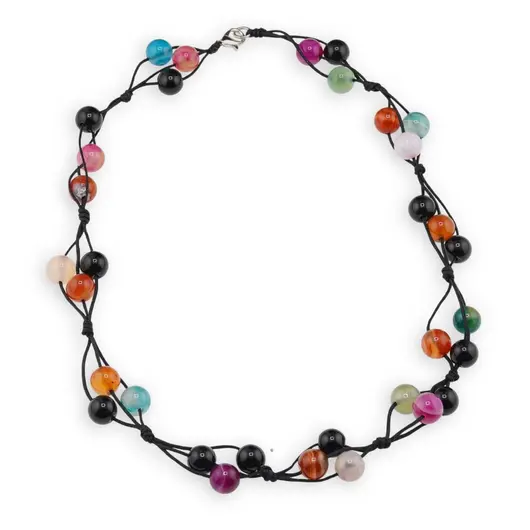 Colier confectionat manual pe snur cu Mix agate sfere, 10mm
