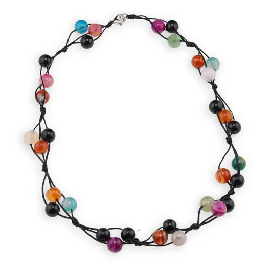 Colier confectionat manual pe snur cu Mix agate sfere, 8mm