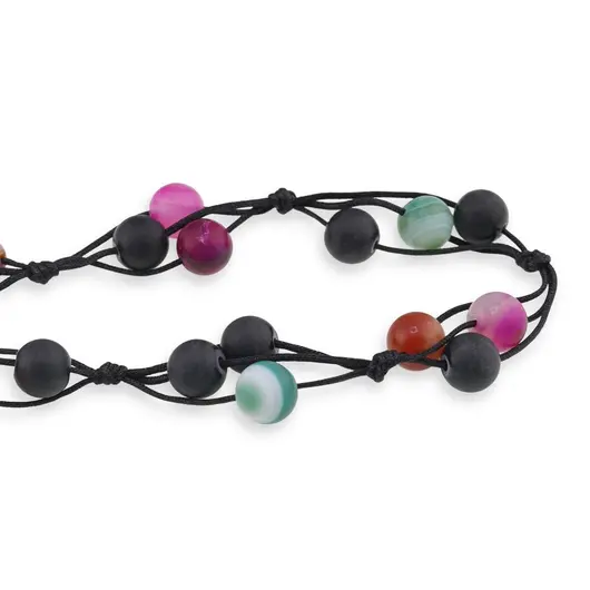 Colier confectionat manual pe snur cu Mix agate sfere mate, 8mm, imagine 2