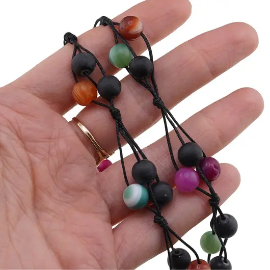Colier confectionat manual pe snur cu Mix agate sfere mate, 8mm, imagine 4