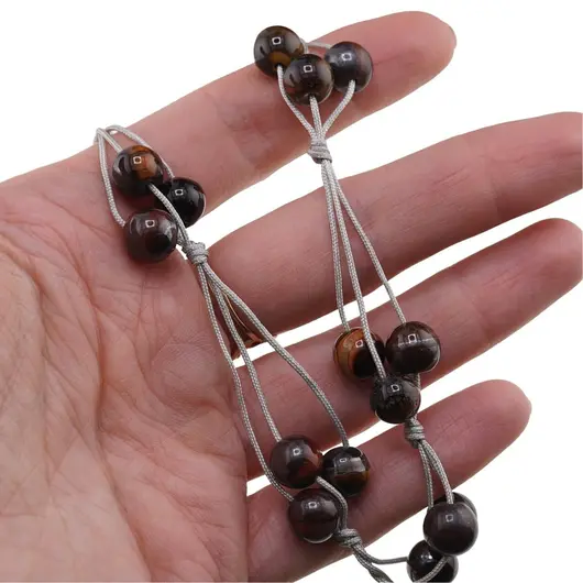 Colier confectionat manual pe snur cu Ochi de taur sfere, 8mm, imagine 4