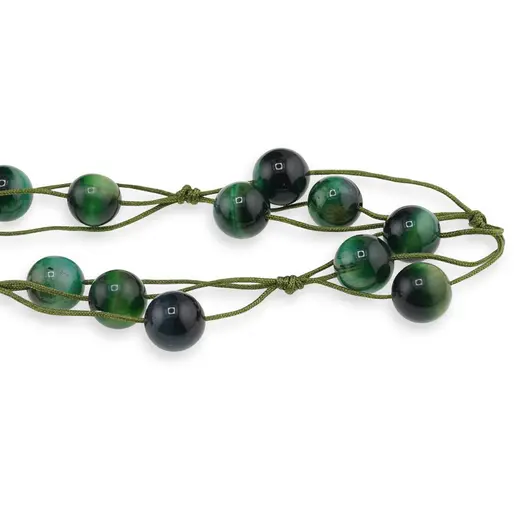 Colier confectionat manual pe snur cu Ochi de tigru verde sfere, 10mm, imagine 2