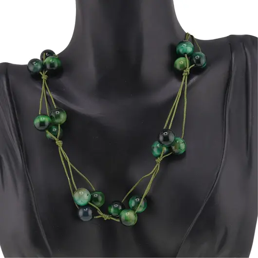 Colier confectionat manual pe snur cu Ochi de tigru verde sfere, 10mm, imagine 3