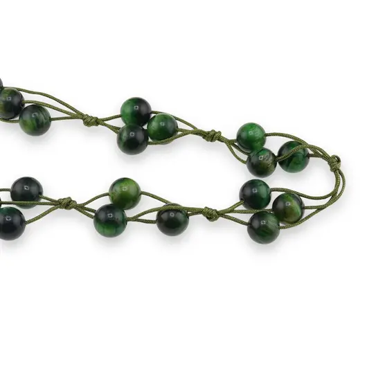 Colier confectionat manual pe snur cu Ochi de tigru verde sfere, 8mm, imagine 2