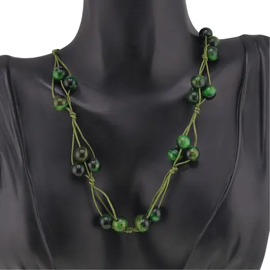 Colier confectionat manual pe snur cu Ochi de tigru verde sfere, 8mm, imagine 3