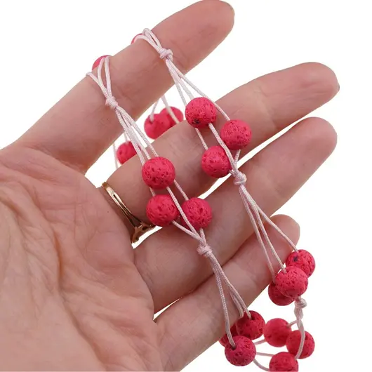 Colier confectionat manual pe snur cu Roca vulcanica rosie sfere, 8mm, imagine 4