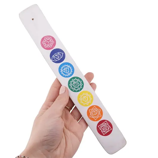 Suport ardere betisoare parfumate cu cele 7 chakre, alb - 25,5cm, imagine 3
