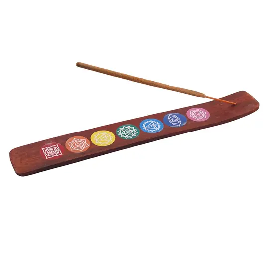 Suport ardere betisoare parfumate cu cele 7 chakre, maro - 25,5cm, imagine 2