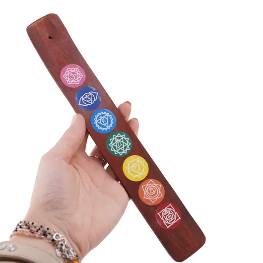Suport ardere betisoare parfumate cu cele 7 chakre, maro - 25,5cm, imagine 3