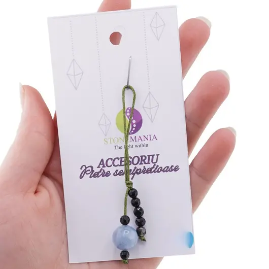Accesoriu cu pietre semipretioase Angelit sfera 10mm si Agat negru 4mm, imagine 3