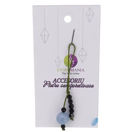 Accesoriu cu pietre semipretioase Angelit sfera 10mm si Agat negru 4mm