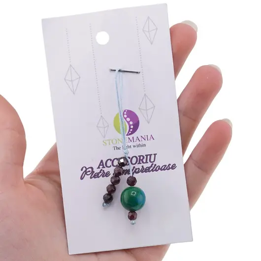 Accesoriu cu pietre semipretioase Crisocola sfera 10mm si Granat 4mm, imagine 3