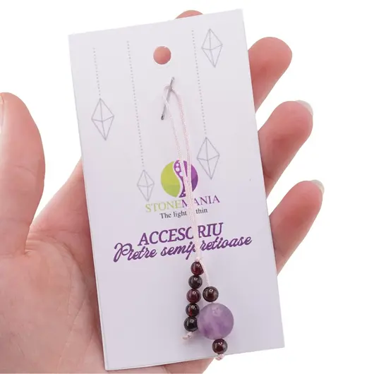 Accesoriu cu pietre semipretioase Lepidolit sfera 10mm si Granat 4mm, imagine 3