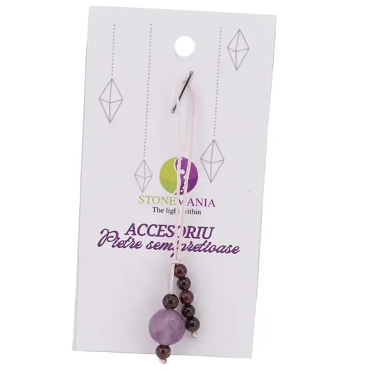 Accesoriu cu pietre semipretioase Lepidolit sfera 10mm si Granat 4mm