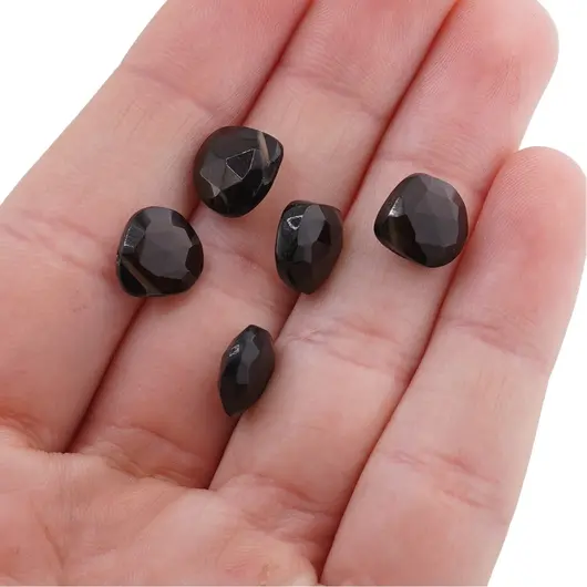 Briolete fatetate Cuart fumuriu dark - Flat briolette, 5 buc, imagine 5