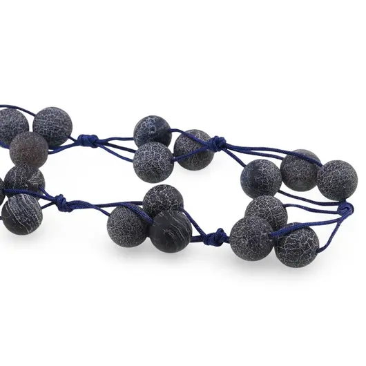 Colier confectionat manual pe snur cu Agat spider negru mat sfere, 10mm, imagine 2