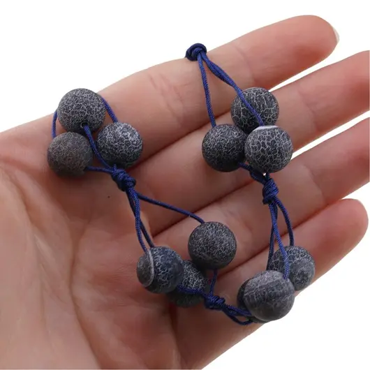 Colier confectionat manual pe snur cu Agat spider negru mat sfere, 10mm, imagine 4