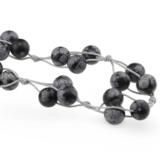 Colier confectionat manual pe snur cu Obsidian fulg de nea sfere, 10mm, imagine 2
