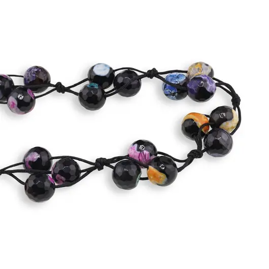 Colier confectionat manual pe snur cu Agat multicolor patat sfere fatetate, 10mm, imagine 2