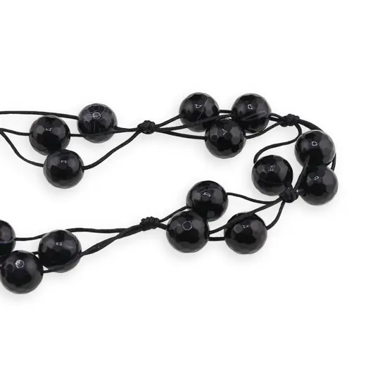 Colier confectionat manual pe snur cu Agat negru sfere fatetate, 10mm, imagine 2
