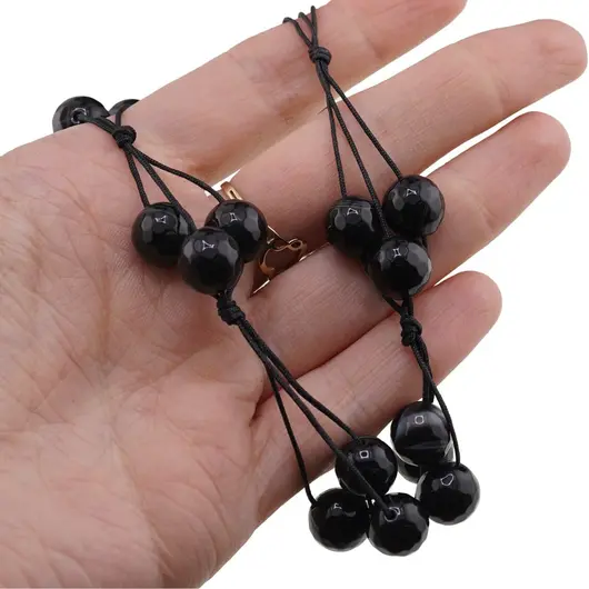 Colier confectionat manual pe snur cu Agat negru sfere fatetate, 10mm, imagine 4