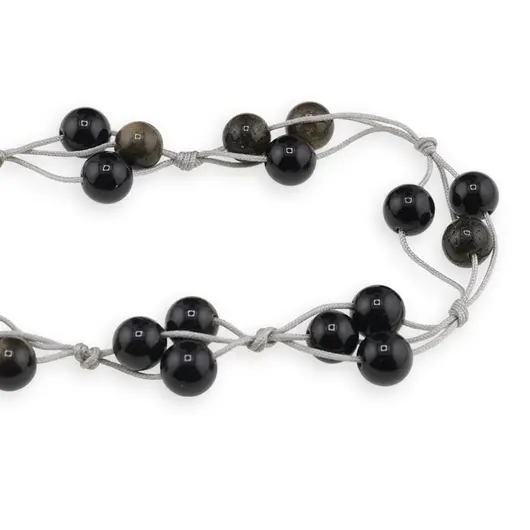 Colier confectionat manual pe snur cu Obsidian auriu sfere, 8mm, imagine 2