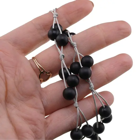 Colier confectionat manual pe snur cu Onix negru mat sfere, 8mm, imagine 4