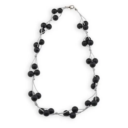 Colier confectionat manual pe snur cu Onix negru mat sfere, 8mm