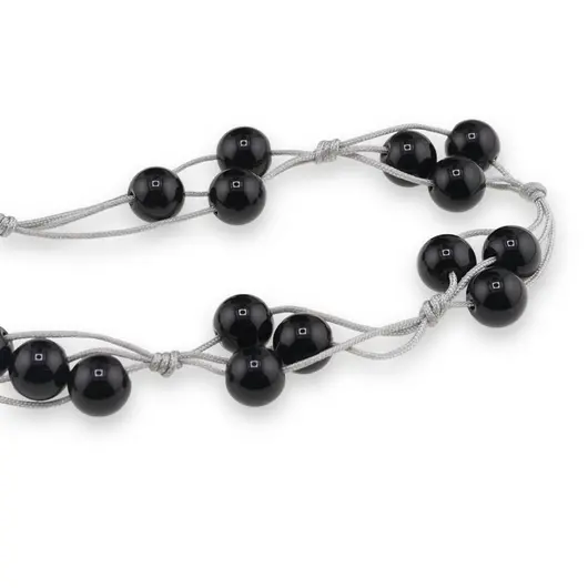 Colier confectionat manual pe snur cu Onix negru sfere, 8mm, imagine 2