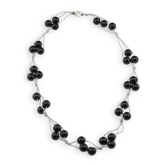Colier confectionat manual pe snur cu Onix negru sfere, 8mm