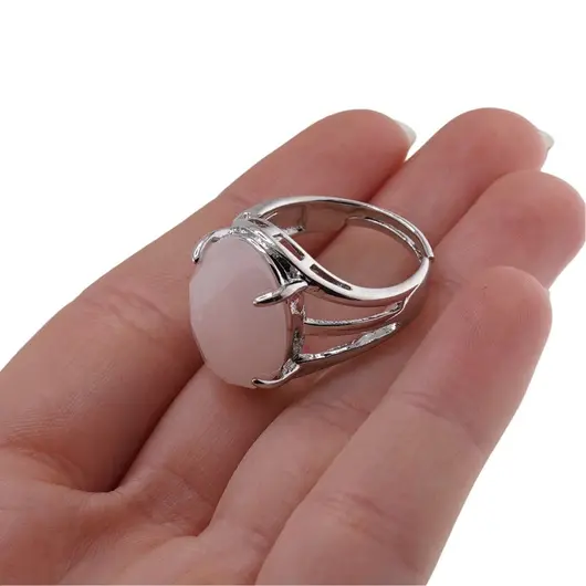 Inel reglabil argintiu cu Cuart roz, 18mm, imagine 4