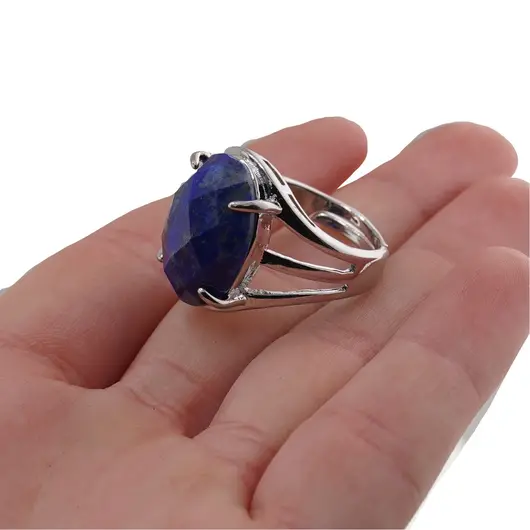 Inel reglabil argintiu cu Lapis Lazuli, 18mm, imagine 4