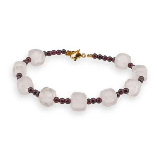 Bratara Cuart roz cuburi fatetate 8mm si Granat sfere 3mm, imagine 2