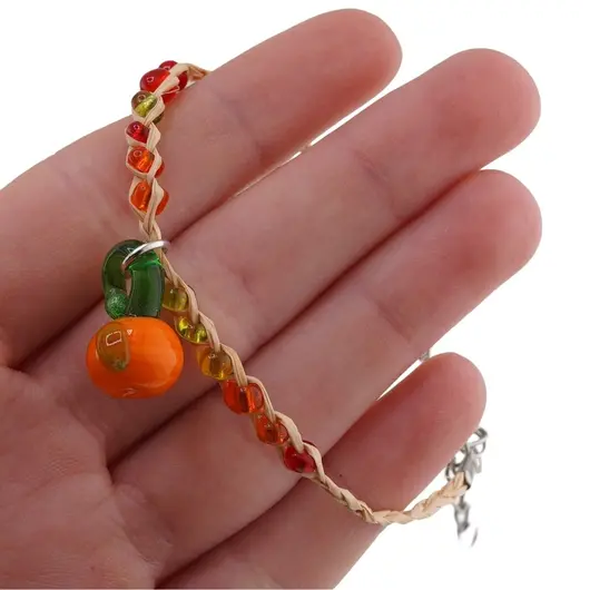 Bratara din fibre naturale cu margele colorate si accesoriu piersica, imagine 3