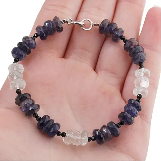 Bratara Iolith si Acvamarin discuri fatetate 6-7mm si Turmalina neagra sfere fatetate 2mm, imagine 4