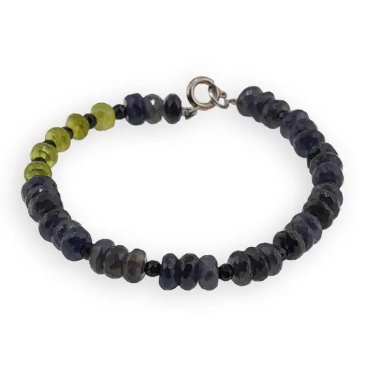 Bratara Iolith si Peridot discuri fatetate 6-7mm si Turmalina neagra sfere fatetate 3mm, imagine 2