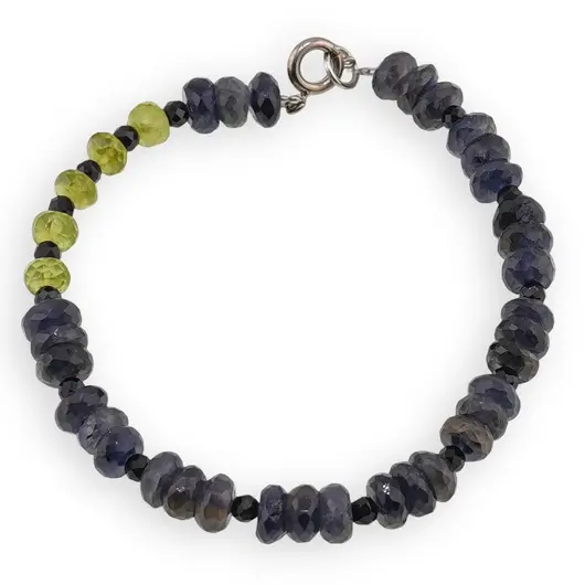 Bratara Iolith si Peridot discuri fatetate 6-7mm si Turmalina neagra sfere fatetate 3mm