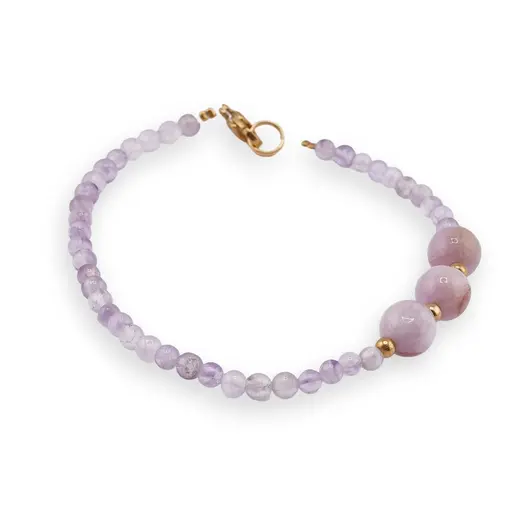 Bratara Kunzit sfere 8mm si Ametist lavanda sfere 3mm, imagine 2