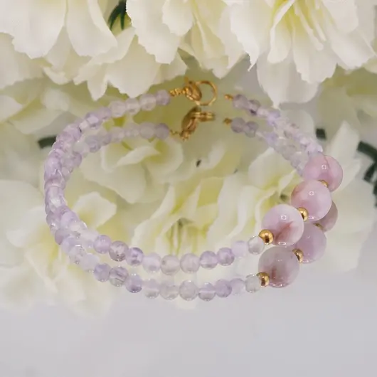 Bratara Kunzit sfere 8mm si Ametist lavanda sfere 3mm, imagine 3